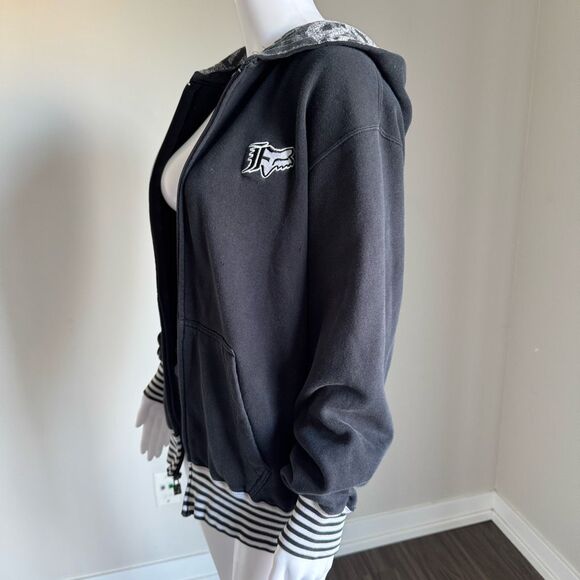 Y2K Fox Racing Embroidered Distressed Hoodie Black Size M - Picture 4 of 11